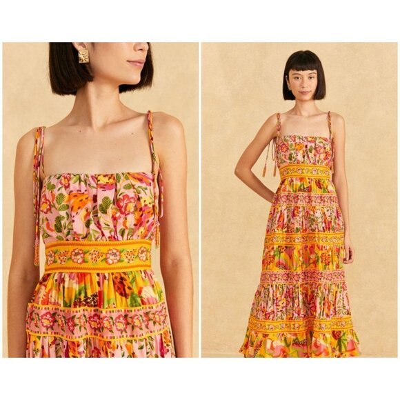 💕FARM RIO💕 Mixed Fruits Paradise Midi Dress ~ Small S NWT - Picture 2 of 16